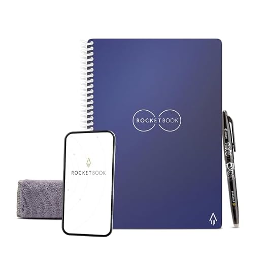 Rocketbook Dot-Grid com 1 caneta Pilot Frixion e 1 pano de microfibra incluído | Capa Midnight Blue, tamanho executivo (15 x 22 cm)