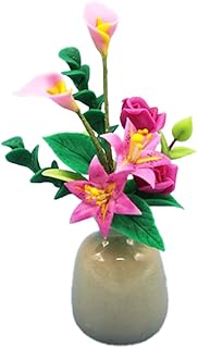 Melody Jane Dollhouse Pink Roses Lilies in Vase Flower Display Miniature Decor Accessory