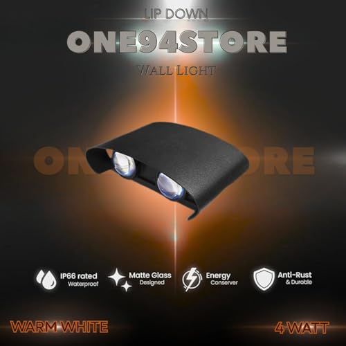 Image of One94Store LED Outdoor Wall Light Pack of 2 | Warm White (WW) 2 -Way Wall Lamp | 4W Aluminium Body, Rainproof & Shockproof, Decorative Step /Pathway /Patio Light Fixture with 3 Month Warranty