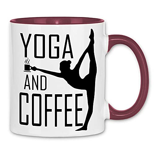 wowshirt Tasse Coffee and Yoga Kaffee Spruch Fitness Büro-Humor, Farbe:White - Bordeaux