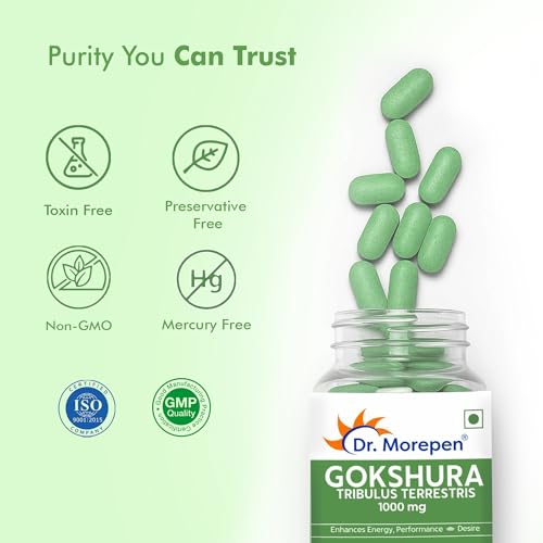 Image of DR. MOREPEN Gokshura Tablets | 1000 mg Tribulus Terrestris | Overall Wellbeing for Men & Women - 60 Veg capsules Pack of 2