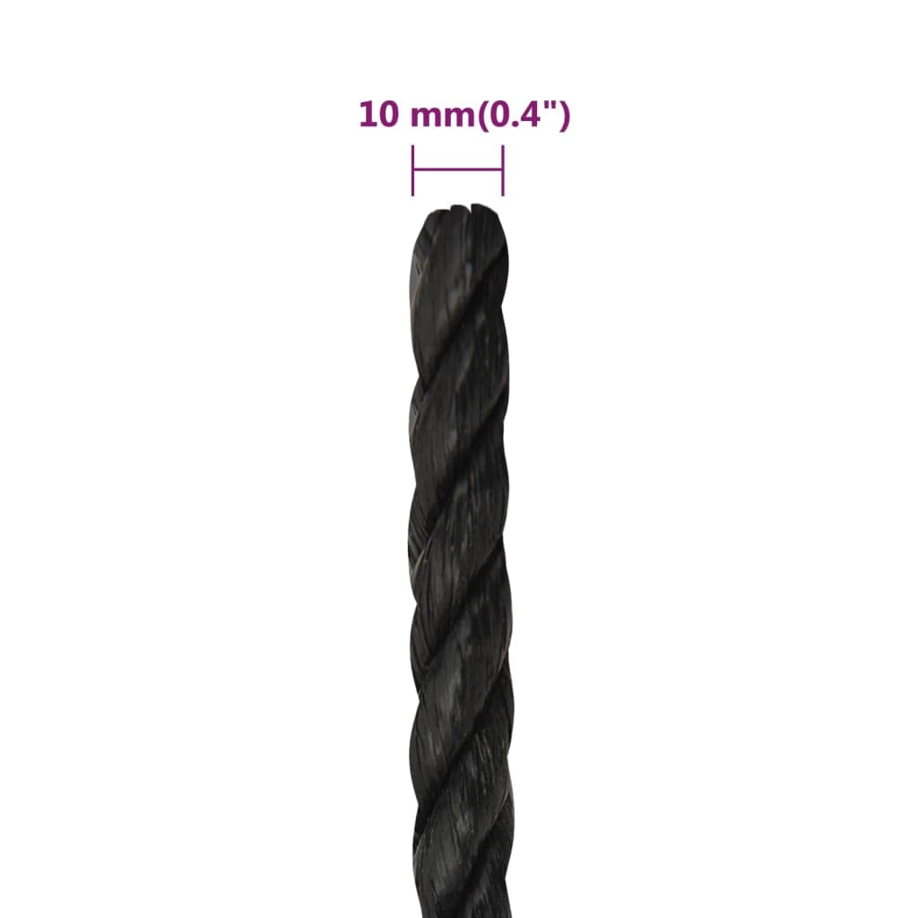 Corda da lavoro nera, 10 mm, 100 m, in polipropilene | Versatile per giardino, officina e sport nautici. Resistente alle intemperie, ai nodi e galleggiante.