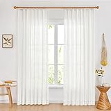 Deconovo Semi-Sheer Linen Curtains 95 Inch Length | Light Filtering Pinch Pleated Privacy Curtains | 2 Panels Set with Rod Pocket for Living Room, Bedroom, and Patio Doors, Cream, 50Wx95L