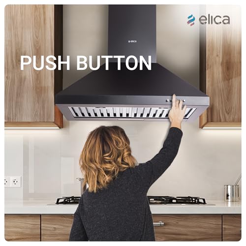 Image of Elica 60cm 1350 m3 /hr Baffle Filter Kitchen Chimney | 5 Years Motor Warranty | Push Button Control | Black | AH PLUS 260 BF NERO