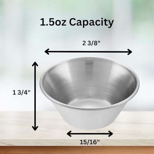 image for GLOBAL BASICS 1.5oz Stainless Steel Condiment Cup | 12 Round Sauce Cup