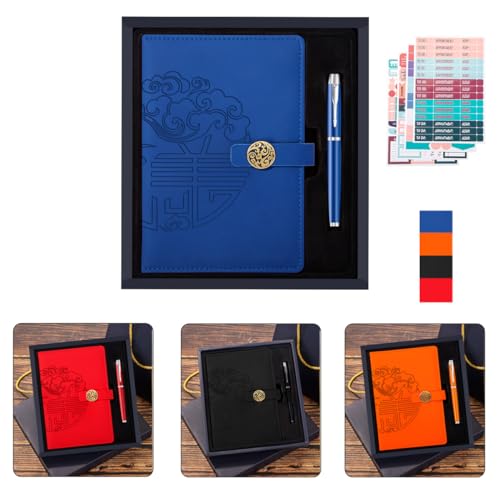 Carnet de notes A5 cuir bleu en coffret cadeau avec accessoires