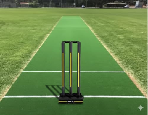 Image of Bodyfit Heavy Cricket Stumps | PVC Wickets Set, 4 Stumps + 2 Bails + 2 Stands | Full Size Wickets for Cricket Ground, Tournament Wicket Black. (Black-Yello)