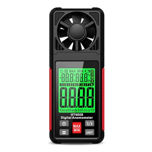 Walmeck HT605S Digital Anemometer 0-12 Beaufort Scale Handheld Wind Speed Meter with Backlight LCD Screen Air Flow Meter Air Velocity Gauge Temperature Humidity Meter for Sailing Surfing Drone Flying