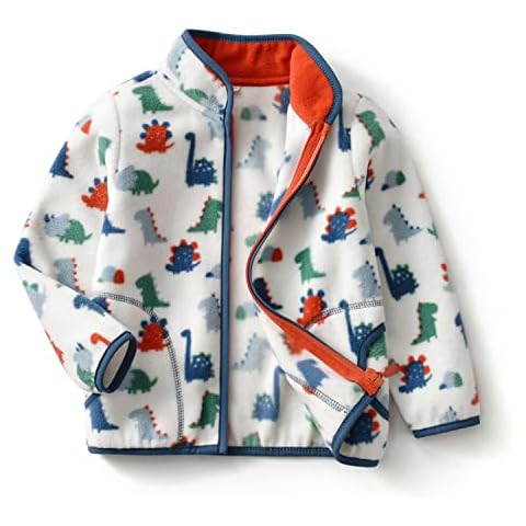 LeeXiang Toddler Boys' Full Zipper Fleece Printed jacket (Mini Dinosaur, 5-6X) Cover
