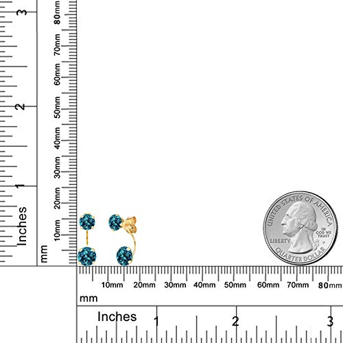 Gem Stone King 14K Yellow Gold London Blue Topaz Dual Drop 2 Stone Round Earrings for Women (3.60 Cttw, Gemstone Birthstone, Round 6MM and 5MM)2