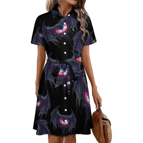 Robe chemise oeil de démon ailé imprimé graphique manches courtes
