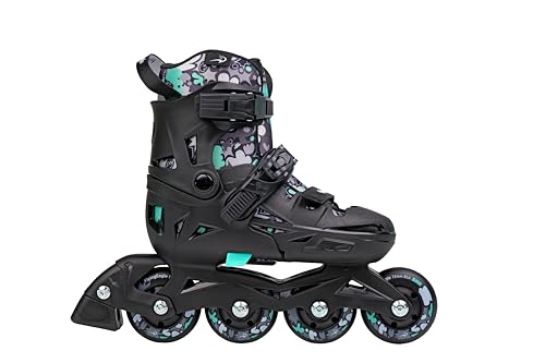 Flying Eagle NT2 Nacht+ Jr. - Patines en línea ajustables de 5 tamaños, patines infantiles para niños, color negro, tallas 33-37 de la UE - Patines divertidos para principiantes, para niños, niñas y