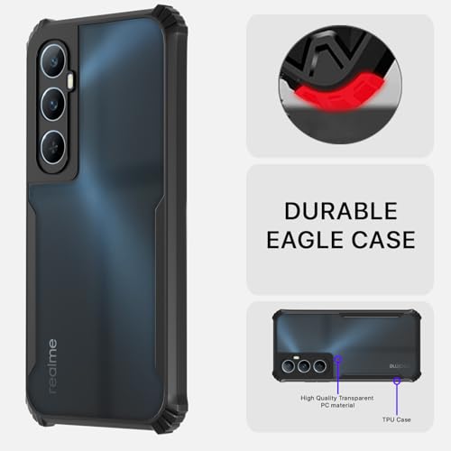 Image of Pikkme Back Cover for Realme C65 | Ultra Hyrbid | Full Camera Protection | Raised Edge | Crystal Clear Transparent Bumper Case (Black)