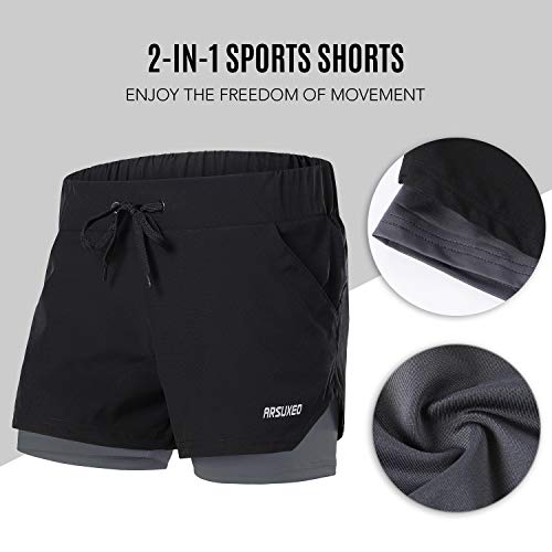 Tomshin Calções de corrida 2 em 1 femininos de secagem rápida e respirável treino ativo para jogging