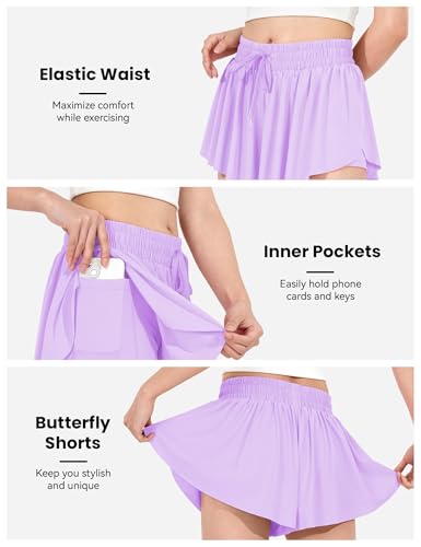 Image of JOCMIC Girls Flowy Shorts, 2 in 1 Preppy Butterfly Shorts with Spandex Liner for Cheer Athletic Gym Teens Casual Clothes