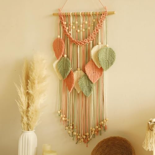 Tissage à la main macramé rose et décoration murale bohème salon ou chambre