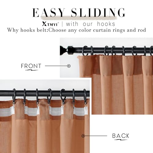 Image of XTMYI Terracotta 90 Inch Length 2 Panels Back Tab /Hook Belt Linen Cotton Sheer Curtains for Bedroom Set