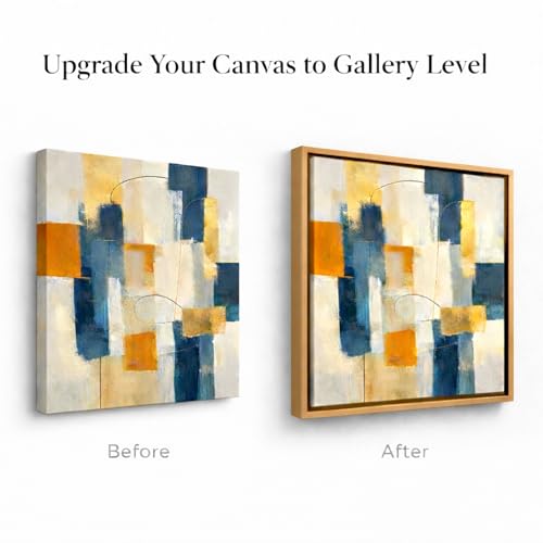 Image of Canvas Floater Frame for 1 to 1.25 Inch Deep Gallery Wrapped Canvas, Modern Wood Grain Textured Floating Frame for Finished Oil Paintings & Wall Art, Durable Lightweight Polyresin, Made in USA (Light Brown,12 x 28 Inch)