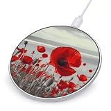Red Poppy Flower Wireless Charger, 10W Qi-Certified Fast Wireless Charging Pad with USB Cable & LED Indicator Fashion Charger Mat Portable Charging Station for All Qi-Enabled Phones