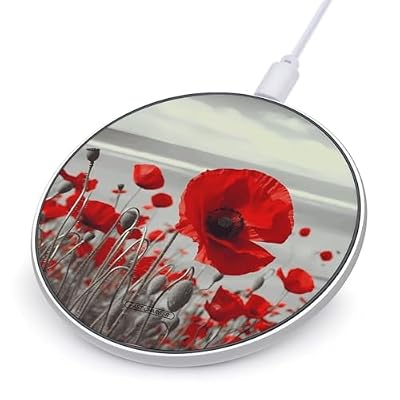 Red Poppy Flower Wireless Charger, 10W Qi-Certified Fast Wireless Charging Pad with USB Cable & LED Indicator Fashion Charger Mat Portable Charging Station for All Qi-Enabled Phones