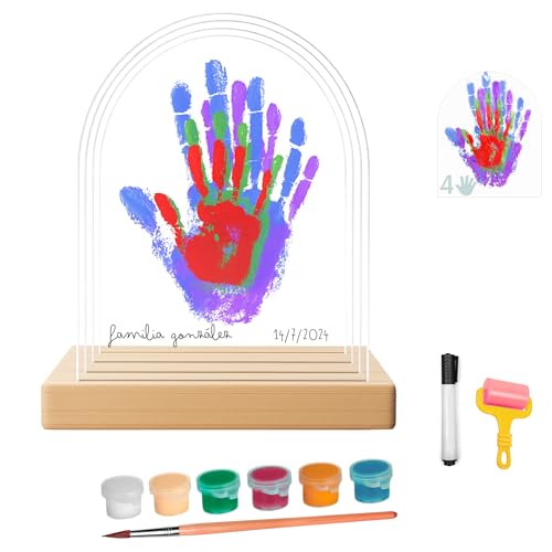 HuBorns – Kit huellas familia con pinturas, marco huellas bebé recién nacido, regalo familiar original, recuerdo padres e hijos y decoración hogar HuBorns – Kit huellas familia con pinturas, marco huellas bebé recién nacido, regalo familiar original, recuerdo padres e hijos y decoración hogar