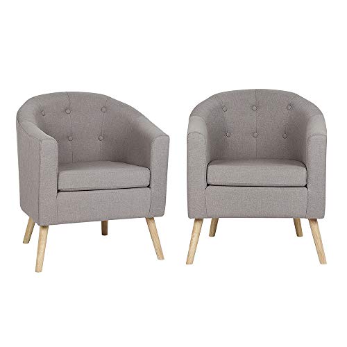 OHMG Lot de 2 Petit Fauteuil Scandinave Crapaud,Fauteuil Crapaud en Tissu de Lin,Fauteuil de Salon avec Accoudoirs et Dossier, Petit Canapé Rembourrée...