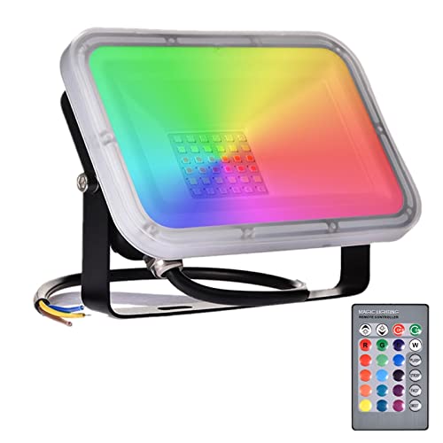 30W Faretto LED da Esterno RGB con Telecomando,16 Colori e 4 Modalità, Illuminazione del paesaggio con Funzione di Memoria 2400lm IP66 Impermeabile Proiettore LED per Giardino palcoscenico Festa