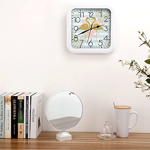 Pendule murale silencieuse flamant doré pour concentration au bureau