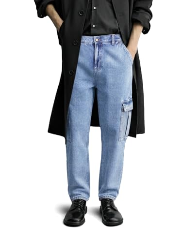 Denim cargo homme coupe décontractée en toile robuste et taille moyenne