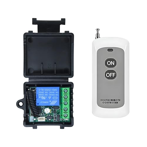 Image of Roboway 433MHz 1-Channel RF Relay Receiver with EV1527 2-Button Remote | Universal Wireless Remote Control Switch for Lights, Fans, Garage Door, Home Automation (1 Remote and 1 Receiver)