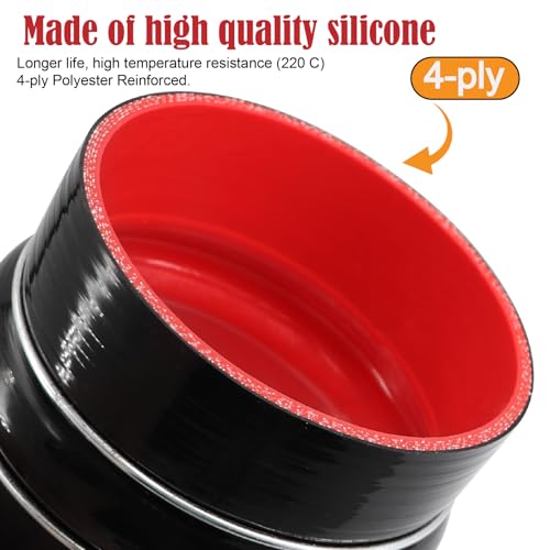 Image of Straight Coupler Silicone Hose ID 4-1 /2 inch 4 Ply Polyester Reinforcement as Turbocharger Tube Air Intake Pipe with 2 Stainless Steel T Clamps