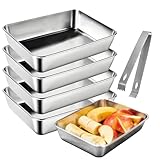GOEDCH Set di 4 teglie da forno in acciaio inox, per torte quadrate, in acciaio inox, per cucina e gastronomia (16,5 cm x 2,5 cm x 1,8 cm)