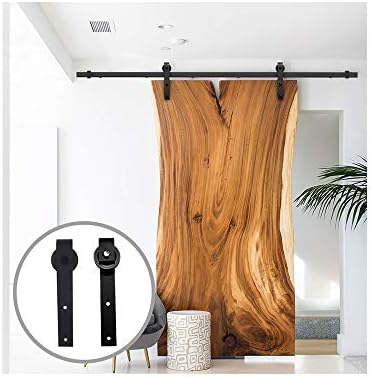 LWZH 9FT Heavy Duty Sliding Barn Door Hardware Track Hanging Barn Door Hardware Kit (Black Single Door Sliding Rail)