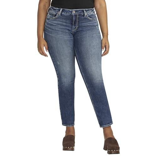 Silver Jeans Co. Women's Plus Size Britt Low Rise Curvy Fit Straight Leg Jeans, Med Wash SCV305