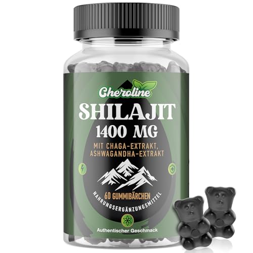 Shilajit Gummies 1400 mg en Dosis Alta, Shilajit Puro del Himalaya con Chaga y Ashwagandha, más de 85 Minerales, Rico en Ácido Fúlvico, Sabor Auténtico, Sin Azúcar, Veganas (60 Unidad (Paquete de 1))