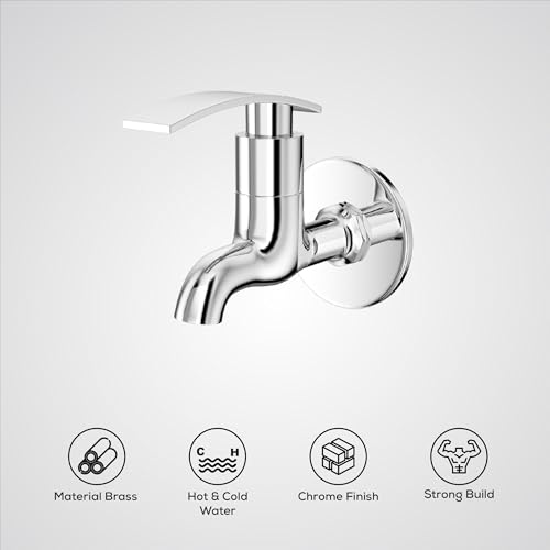 Image of GLOXY Premium Brass Bib Cocke Short Body with Chrome Finish - Short Body Wash Basin Tap Sky Lever with Wall Flange - Bib Cock Tap for Kitchen Sink, Bathrooms, Gardens - 10 Years Warranty