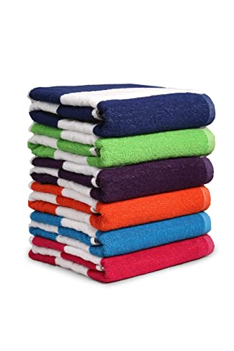 Bolbom's,6 Piece Bath Towel,100% Cotton Luxurious Stripe Beach Towel,Oversize 30" X 60” Quick Dry High Absorbent Towel For Bath, Travel, Swim, Pool, Yoga, Hotel,Parties,Guests & Perfect For Daily Use #TOP7