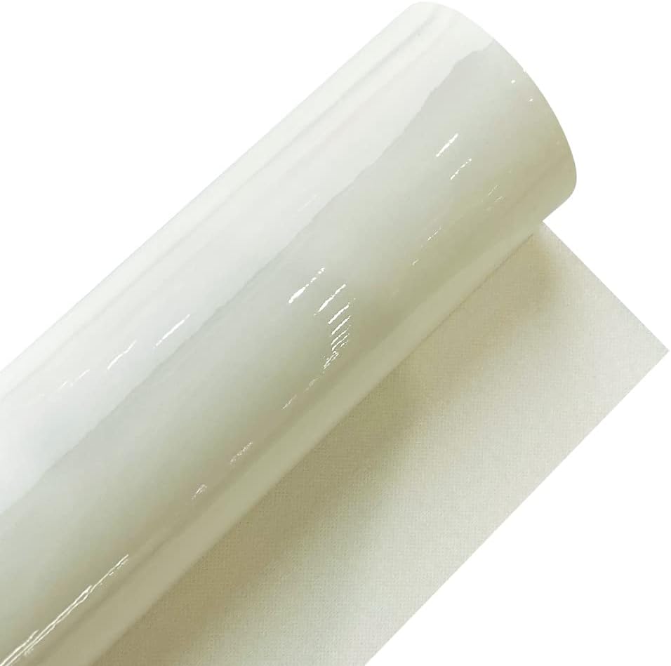 Glossy Mirrored Faux Leather Roll 11.8"x53"(30xmx135cm) Solid Color Shiny Vinyl for DIY Bows Earrings Crafts (White)
