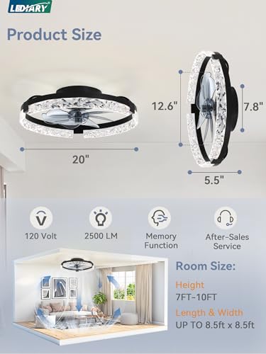 Image of LEDIARY 2-Pack 20 inch Ceiling Fans with Lights, APP & Remote, Black