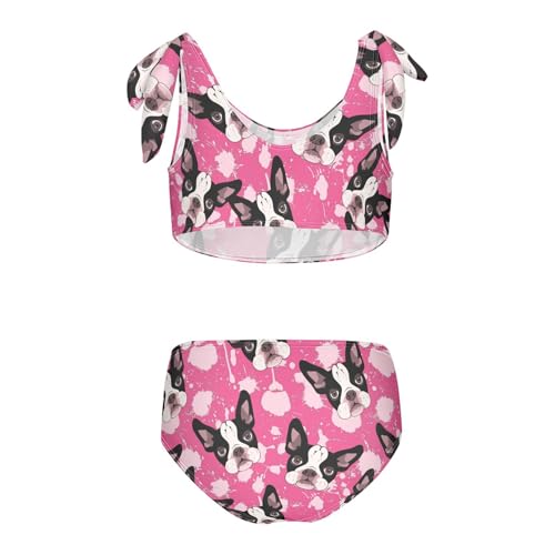 Wusikd Boston Terrier Dog Girls Swimsuits Two Piece Pink Swimwear Bikini Set for for Girls Size 3T2