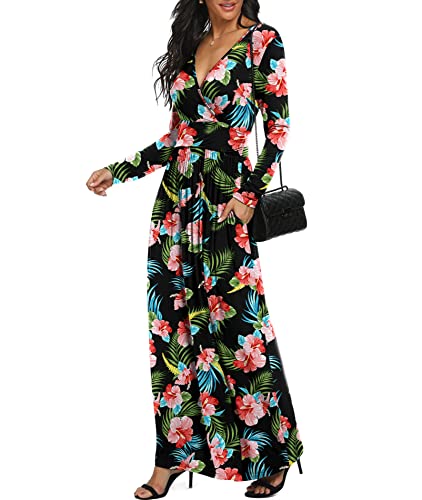 Image of LILBETTER Women Long Sleeve Deep V Neck Loose Plain Long Maxi Casual Dress