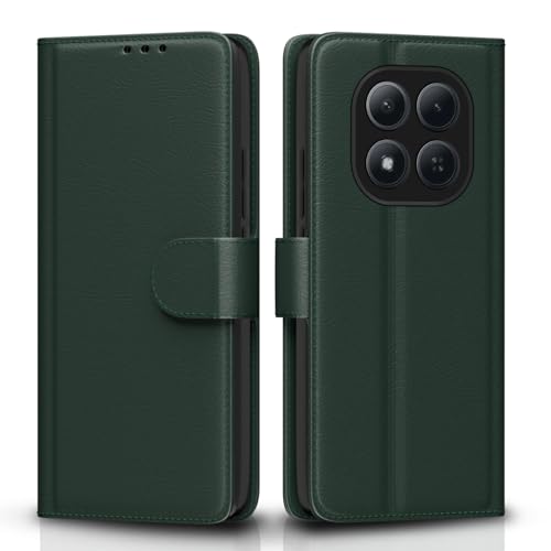 Image of Amazon Basics Flip Cover for Redmi Note 15 Pro 5G Leather Finish | Wallet Stand and Shock Proof | Inside TPU with Card Pockets | Complete Protection Flip Case (Green)