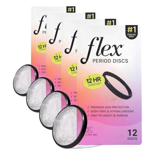 Image of Flex Menstrual Discs | Disposable Period Discs | Reduce Cramps & Dryness | Beginner-Friendly Tampon Alternative | Capacity of 5 Super Tampons | Made in Canada | 12 Count (Pack of 4)
