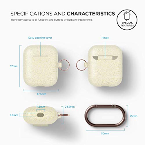 Elago Silicone Case With Keychain Compatible With Apple Airpods Case 1 & 2, Front Led Visible, Supports Wireless Charging, Protective Silicone [Night Glow Gold] #TOP6