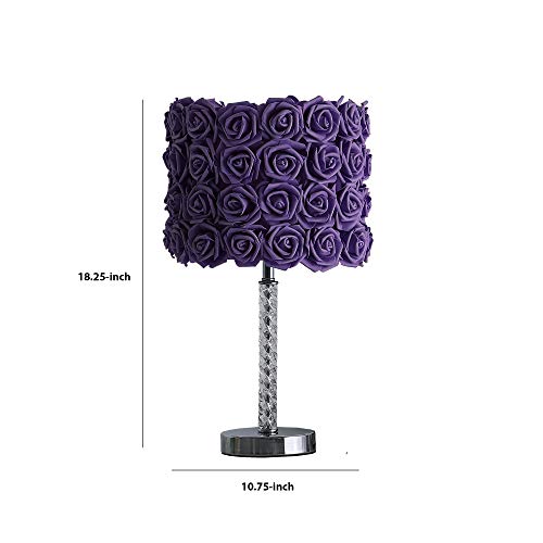Benjara Bloom Roses Drum Shade Table Lamp With Twisted Acrylic Base, Purple #TOP4