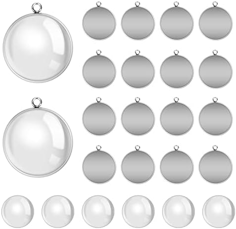 80Pcs Bezel Pendant Trays Blanks 25mm, Winspeed 40Pcs Silver Stainless Steel Bezel Trays and 40Pcs Clear Glass Cabochon Pendants for Jewelry Making, DIY Blank Pendant Trays Kit for Crafts