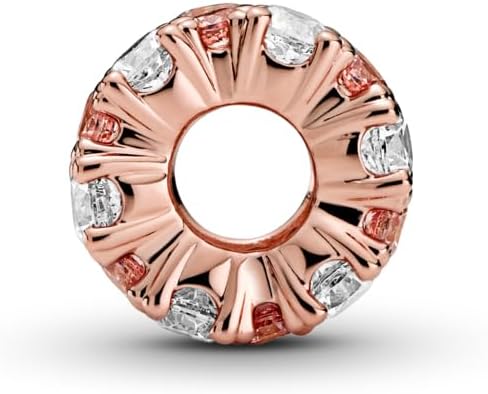 PANDORA Moments Pink & Clear Sparkle Charm - 14K Rose Gold-Plated with Cubic Zirconia - Jewelry for Women - Includes Gift Box