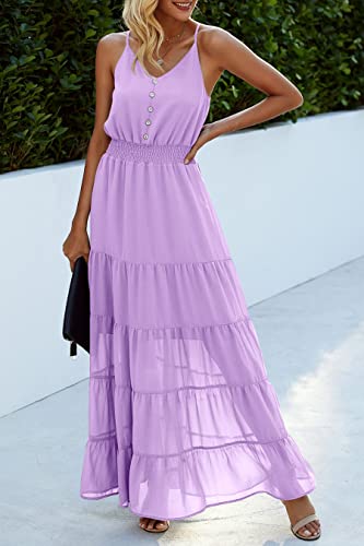 Image of PRETTYGARDEN Women's 2026 Summer Maxi Dress Spaghetti Strap Sleeveless High Waist Beach Vacation Long Sundresses