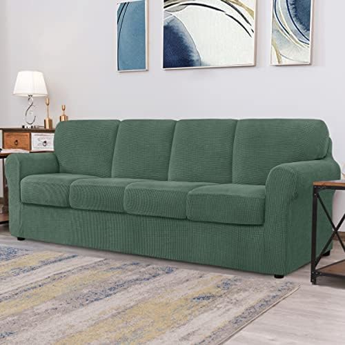 CHUN YI 5 Pieces Stretch Sofa Cover 2 Seater with Two Separate Cushions and Backrests Stylish Jacquard Spandex Fabric Sofa Slipcover for Living Room Furniture Protector(2 SeaterDark Blue)