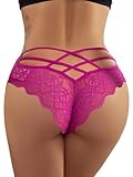 Milumia Women Sexy Floral Lace Underwear Criss Cross Seamless Bikini Panty Brief Bright Rose Pink Medium